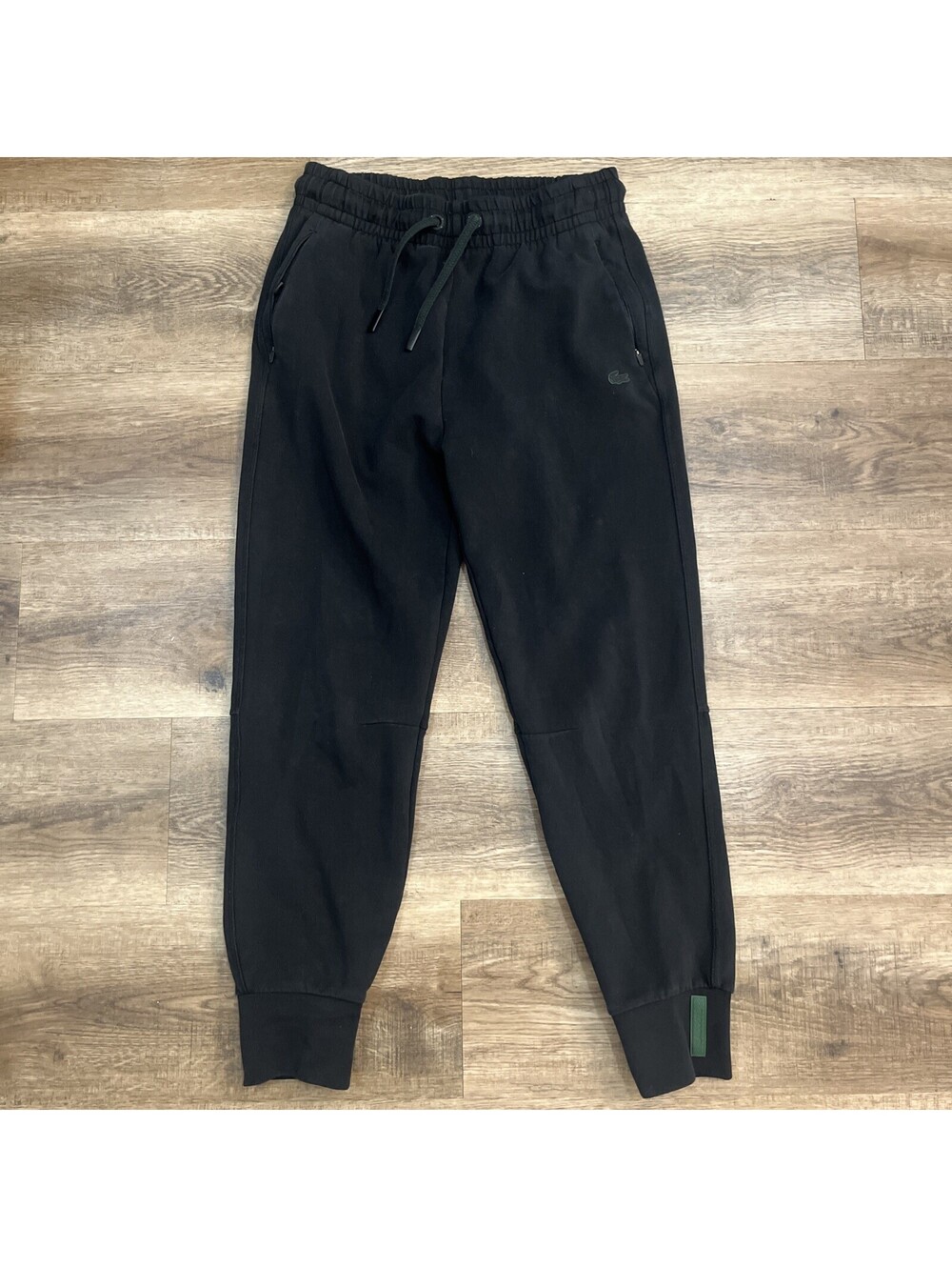 Lacoste Sweatpants Mens L Tapered Fit Black Joggers Drawstring Cotton Logo